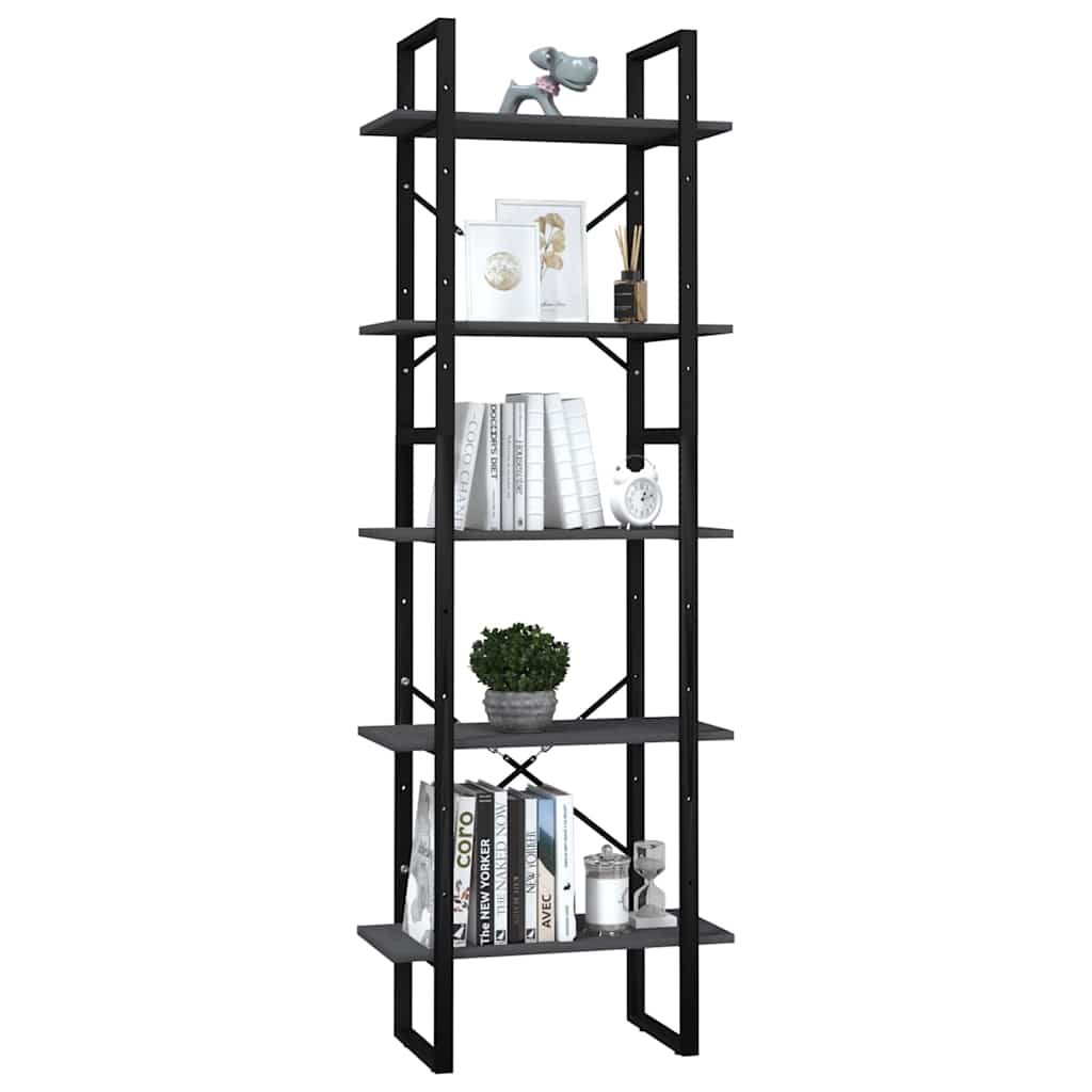 Vidaxl boekenkast met 5 schappen 60x30x175 cm massief grenenhout grijs