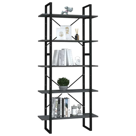 Vidaxl boekenkast met 5 schappen 80x30x175 cm bewerkt hout grijs
