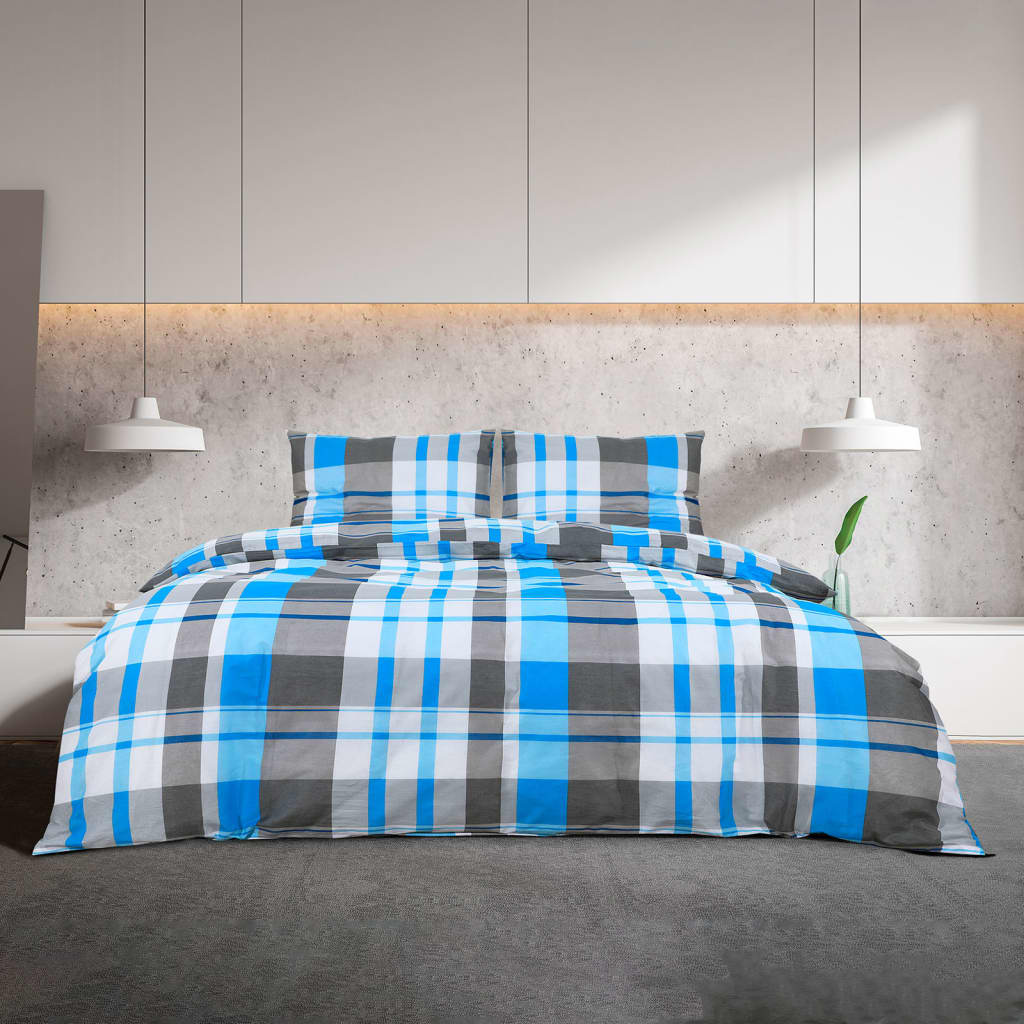 Vidaxl dekbedovertrekset 240x220 cm katoen blauw en grijs
