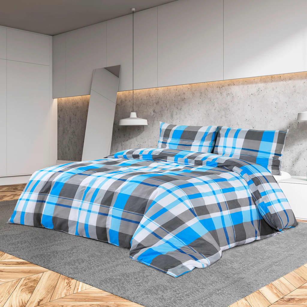 Vidaxl dekbedovertrekset 240x220 cm katoen blauw en grijs