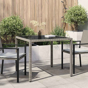 Vidaxl tuintafel 90x90x75 cm gehard glas en poly rattan grijs