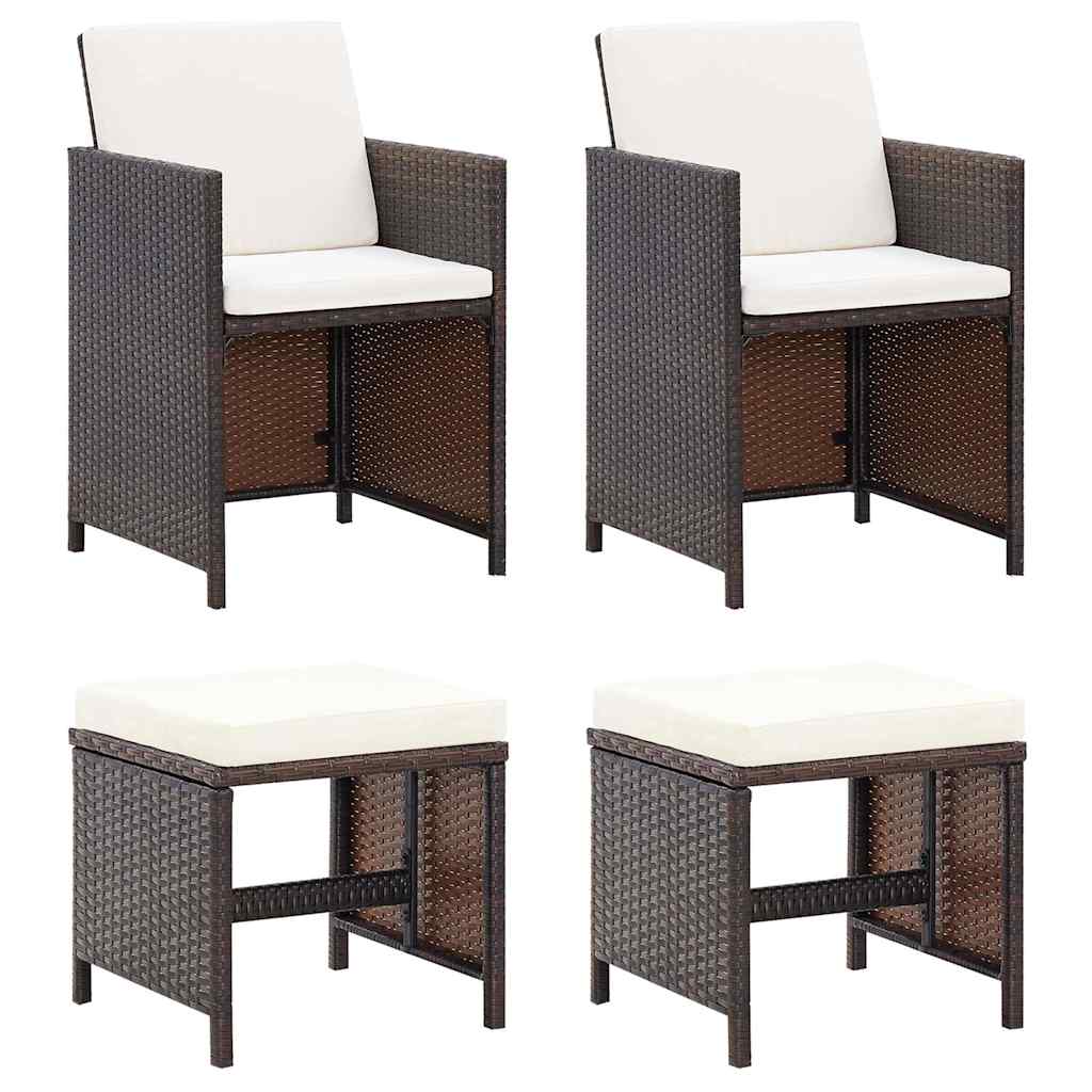 Vidaxl 4-delige tuinstoelen- en voetenbankenset poly rattan bruin