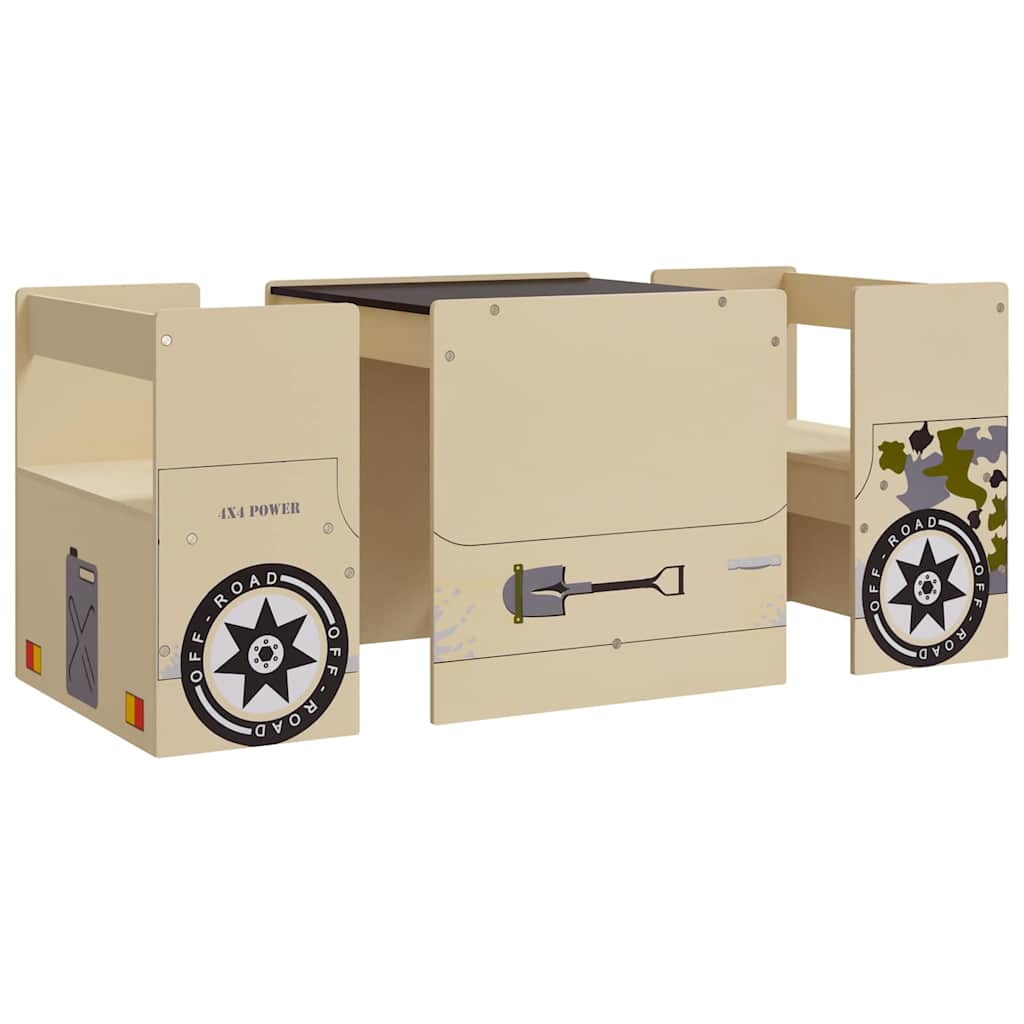 Vidaxl 3-delige kindertafel- en stoelenset off-road-auto-ontwerp mdf