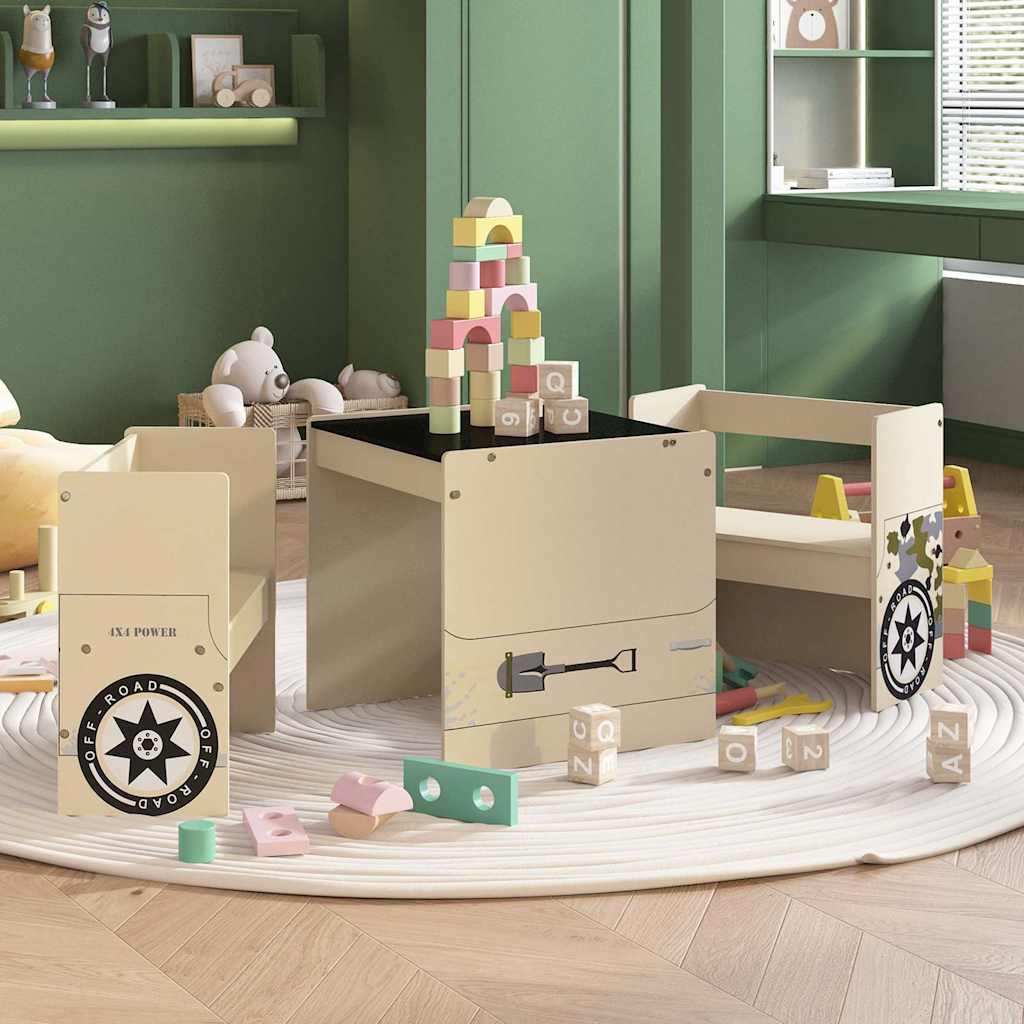 Vidaxl 3-delige kindertafel- en stoelenset off-road-auto-ontwerp mdf