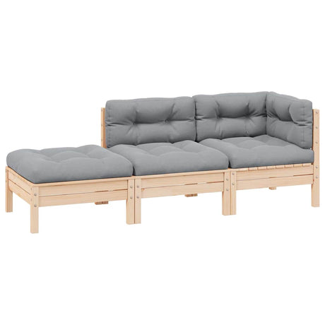 Vidaxl 3-delige loungeset met grijze kussens massief grenenhout