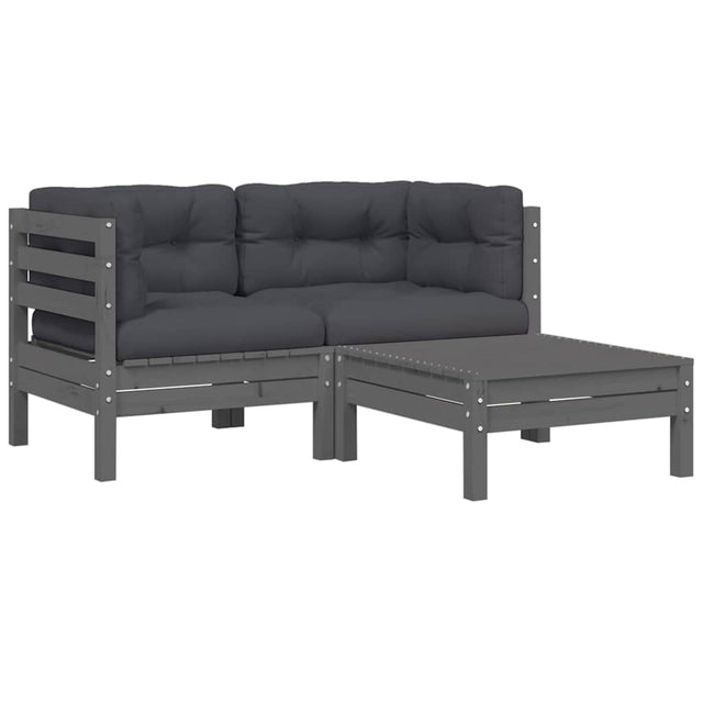 Vidaxl 3-delige loungeset met kussens massief grenenhout grijs