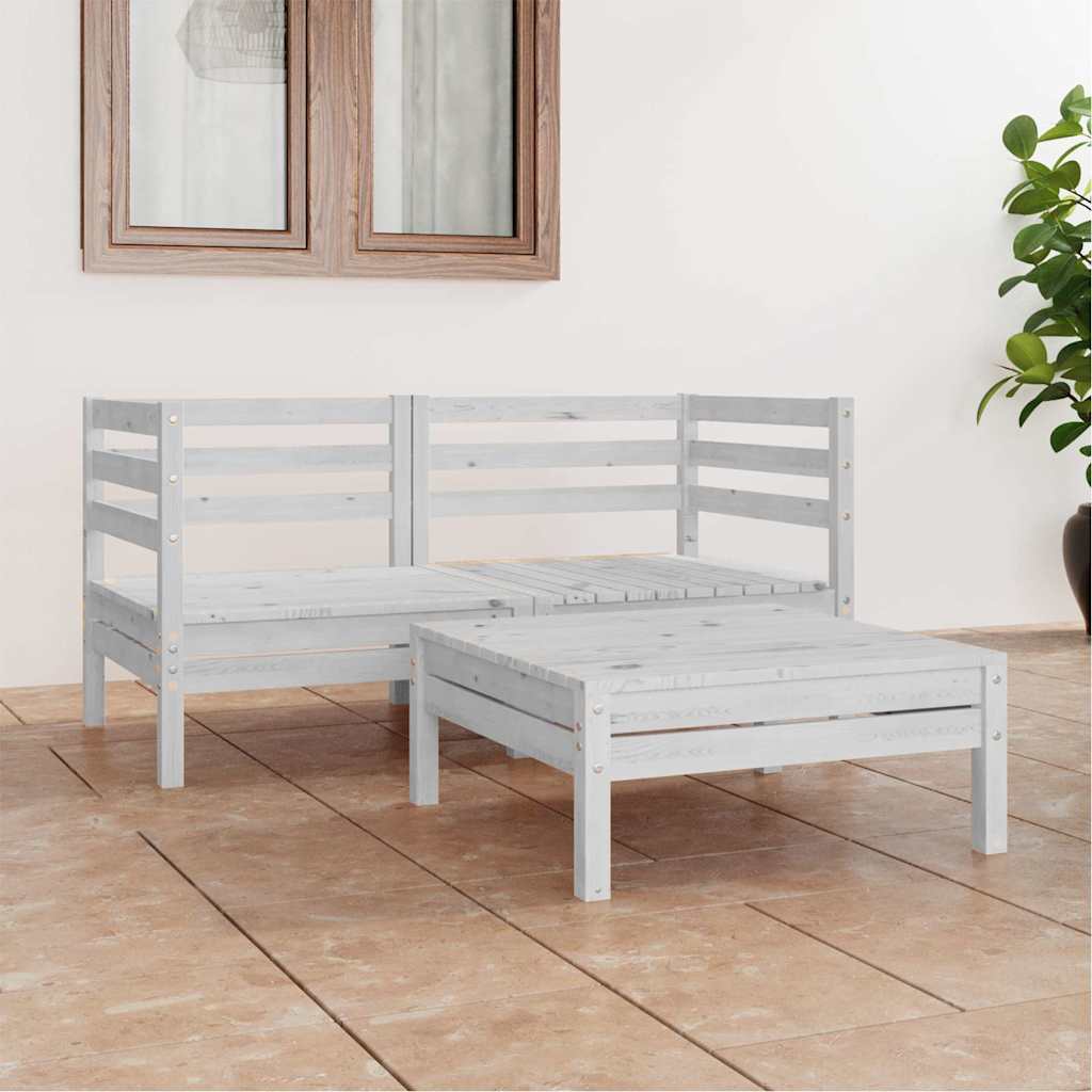 Vidaxl 3-delige loungeset massief grenenhout wit
