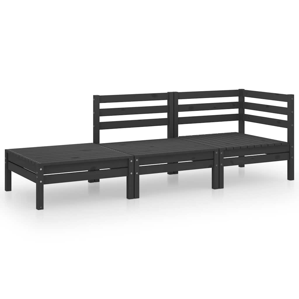 Vidaxl 3-delige loungeset massief grenenhout zwart