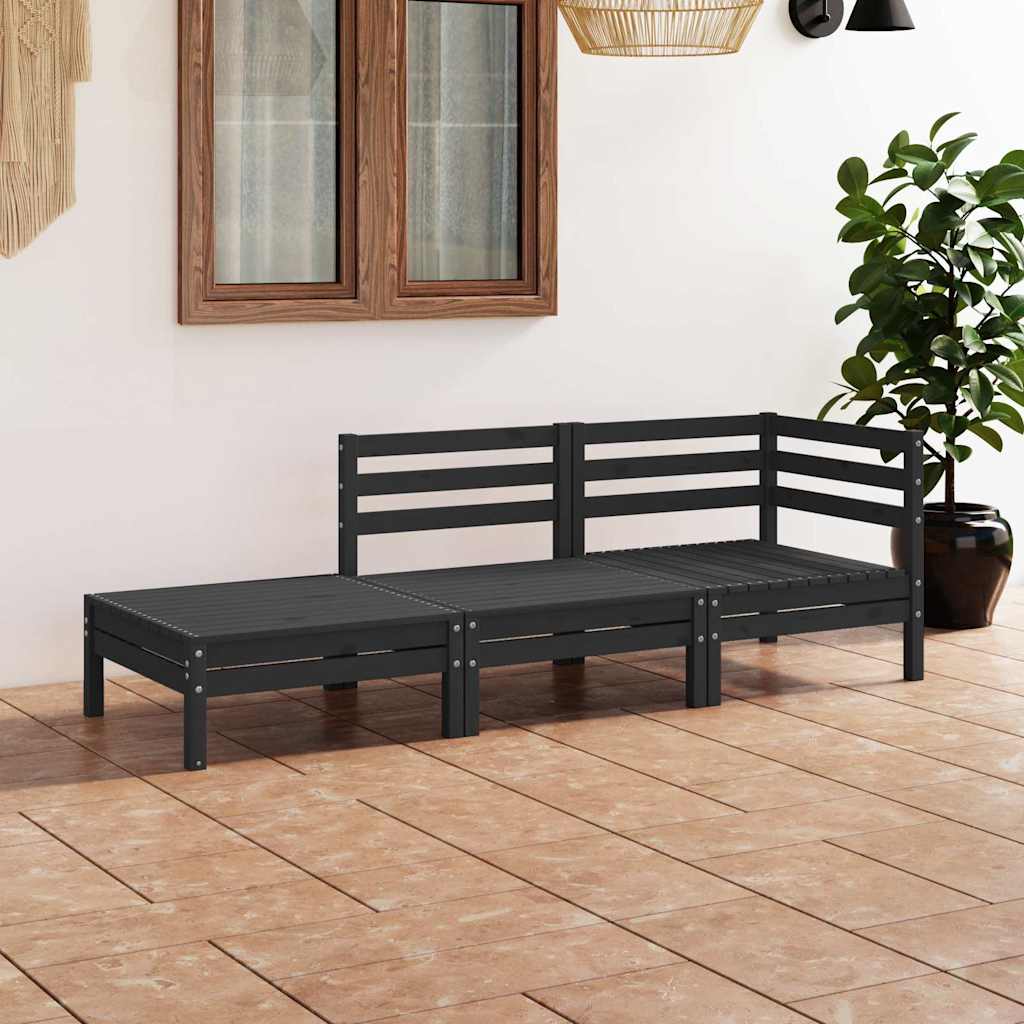 Vidaxl 3-delige loungeset massief grenenhout zwart