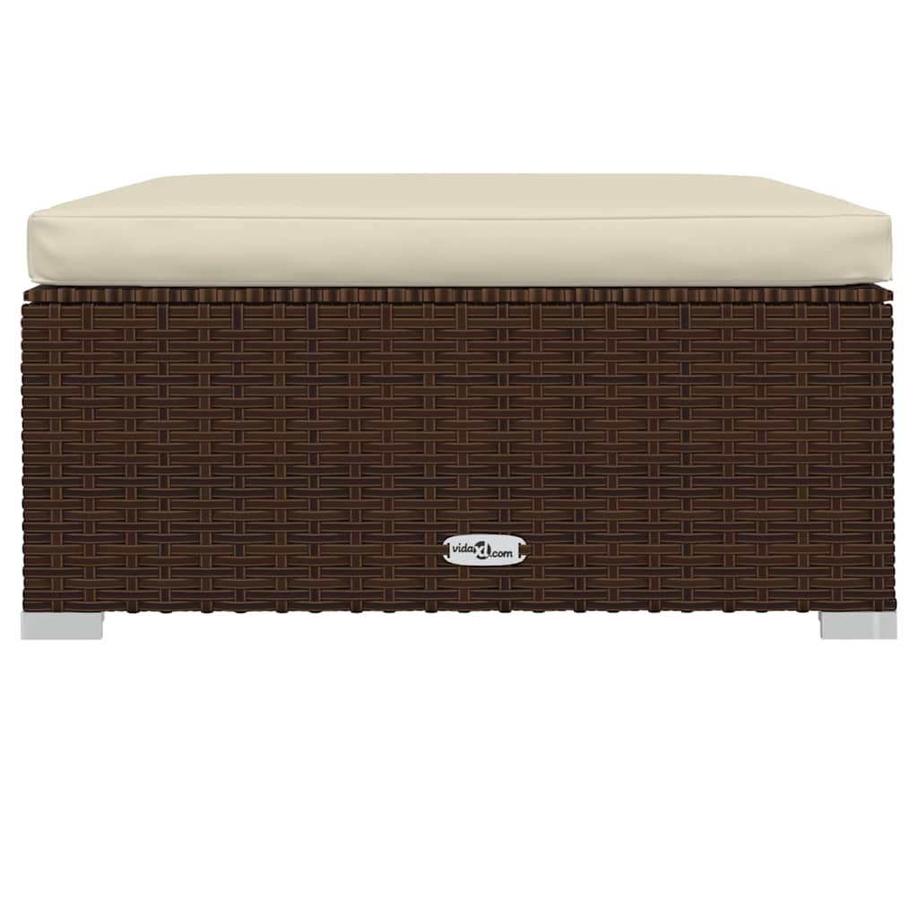 Vidaxl voetensteun met kussen 70x70x30 cm poly rattan bruin