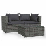 Vidaxl 3-delige loungeset met kussens poly rattan grijs