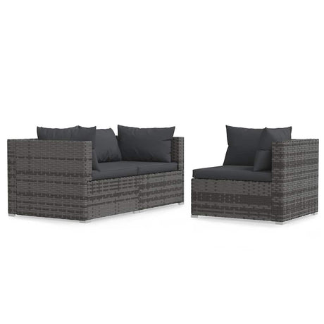 Vidaxl 3-delige loungeset met kussens poly rattan grijs
