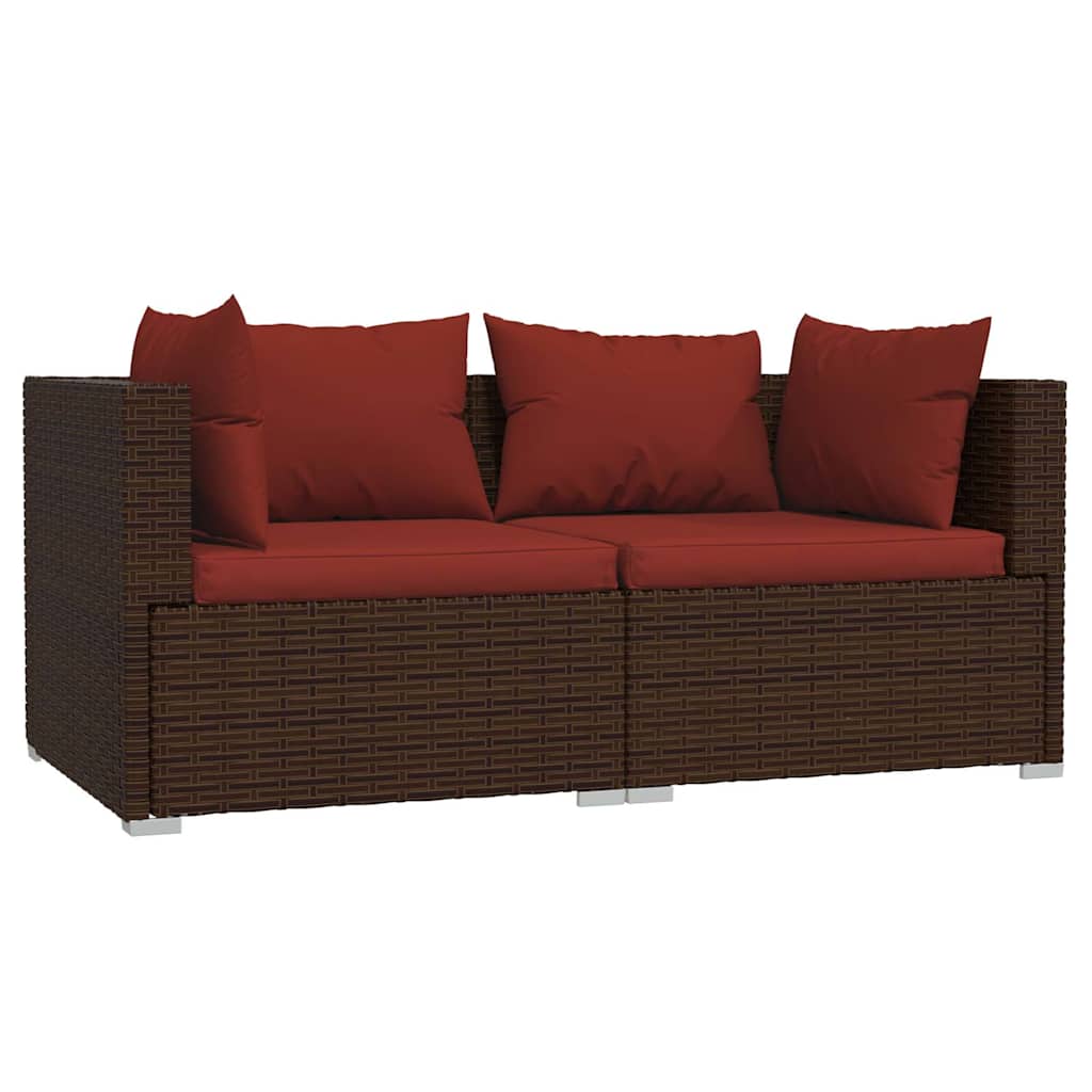 Vidaxl bank 2-zits met kussens poly rattan bruin