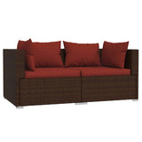 Vidaxl bank 2-zits met kussens poly rattan bruin