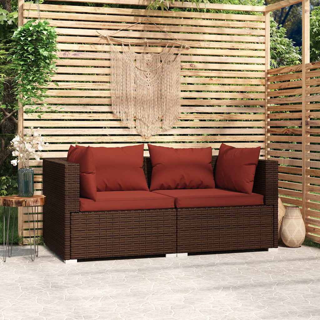 Vidaxl bank 2-zits met kussens poly rattan bruin