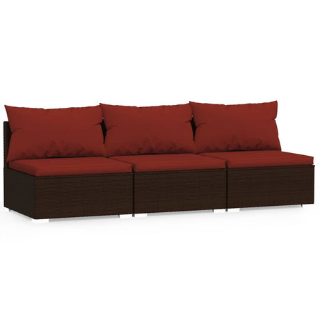 Vidaxl bank 3-zits met kussens poly rattan bruin