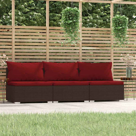 Vidaxl bank 3-zits met kussens poly rattan bruin