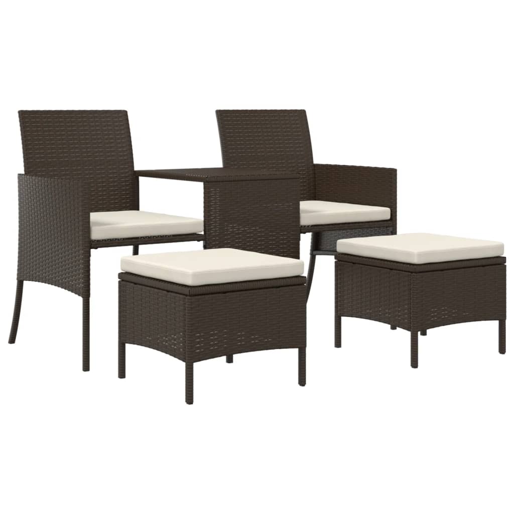 Vidaxl tuinbank 2-zits met tafel en voetenbanken poly rattan bruin