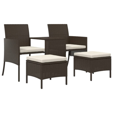 Vidaxl tuinbank 2-zits met tafel en voetenbanken poly rattan bruin