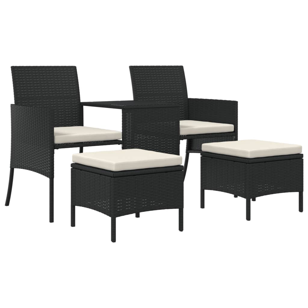 Vidaxl tuinbank 2-zits met tafel en voetenbanken poly rattan zwart
