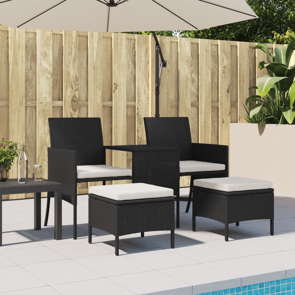 Vidaxl tuinbank 2-zits met tafel en voetenbanken poly rattan zwart
