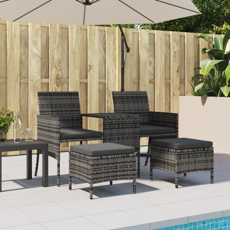 Vidaxl tuinbank 2-zits met tafel en voetenbanken poly rattan grijs