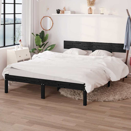 Vidaxl bedframe massief grenenhout zwart 135x190 cm