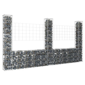 Vidaxl schanskorf u-vormig met 3 palen 260x20x150 cm ijzer