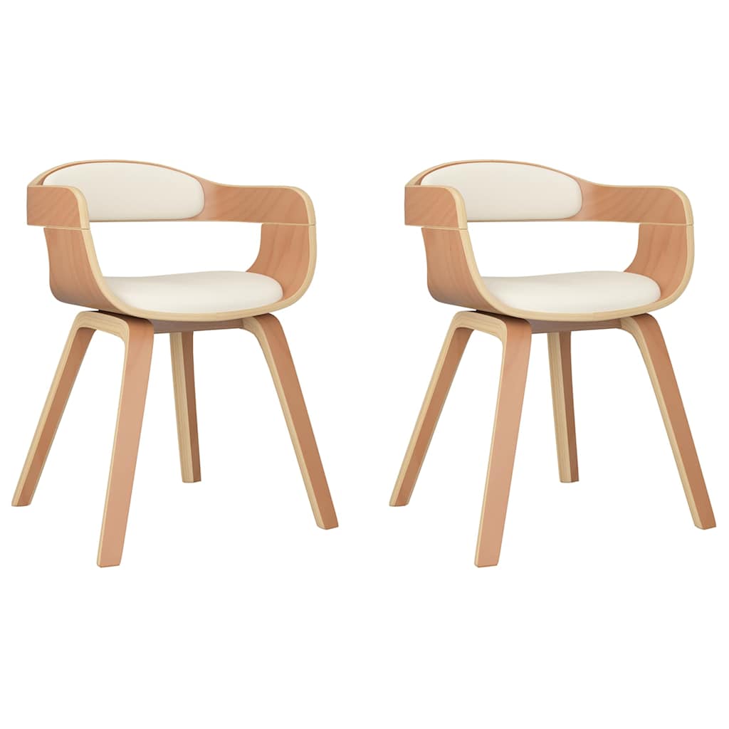 Vidaxl eetkamerstoelen 2 st gebogen hout en kunstleer crèmekleurig