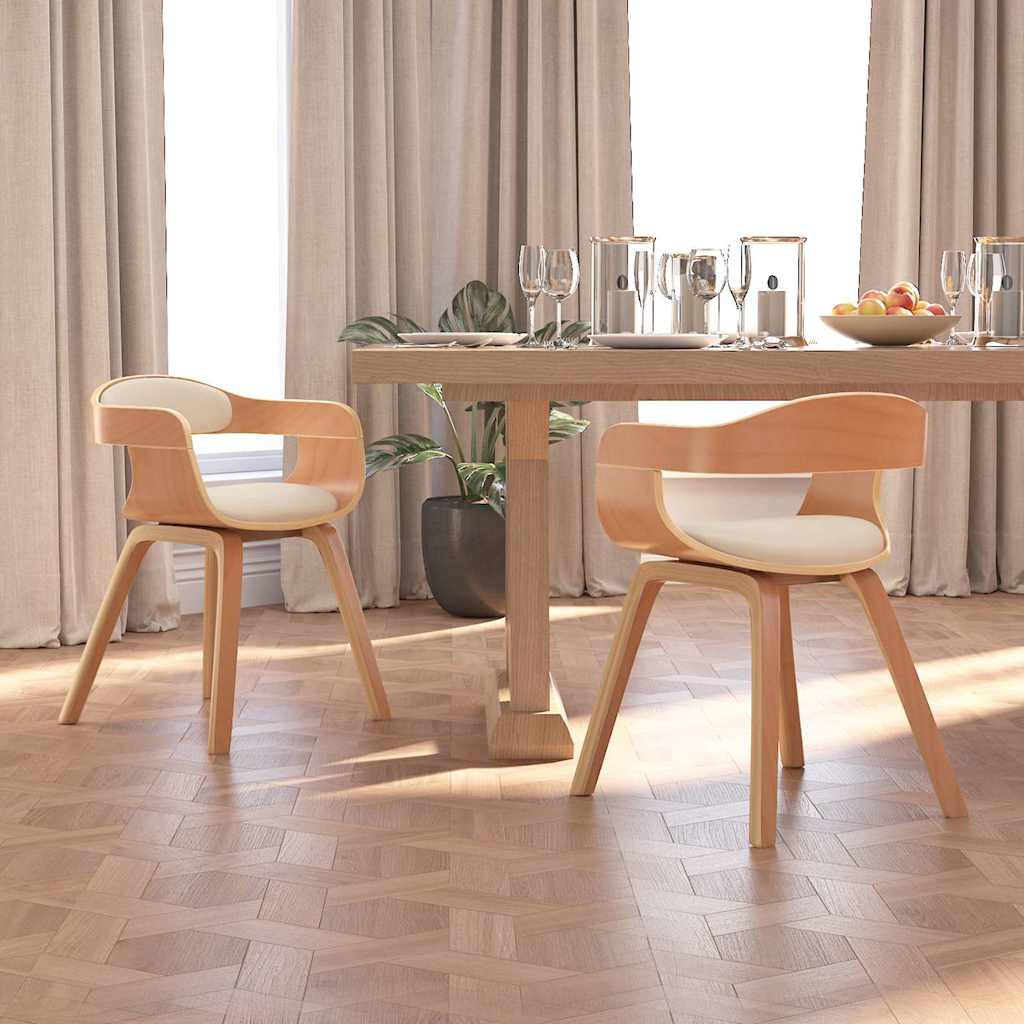 Vidaxl eetkamerstoelen 2 st gebogen hout en kunstleer crèmekleurig