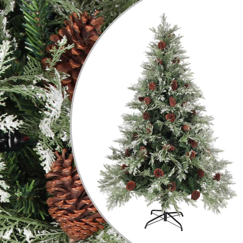 Vidaxl Christmas tree with pine cones 150 cm PVC and PE green and white