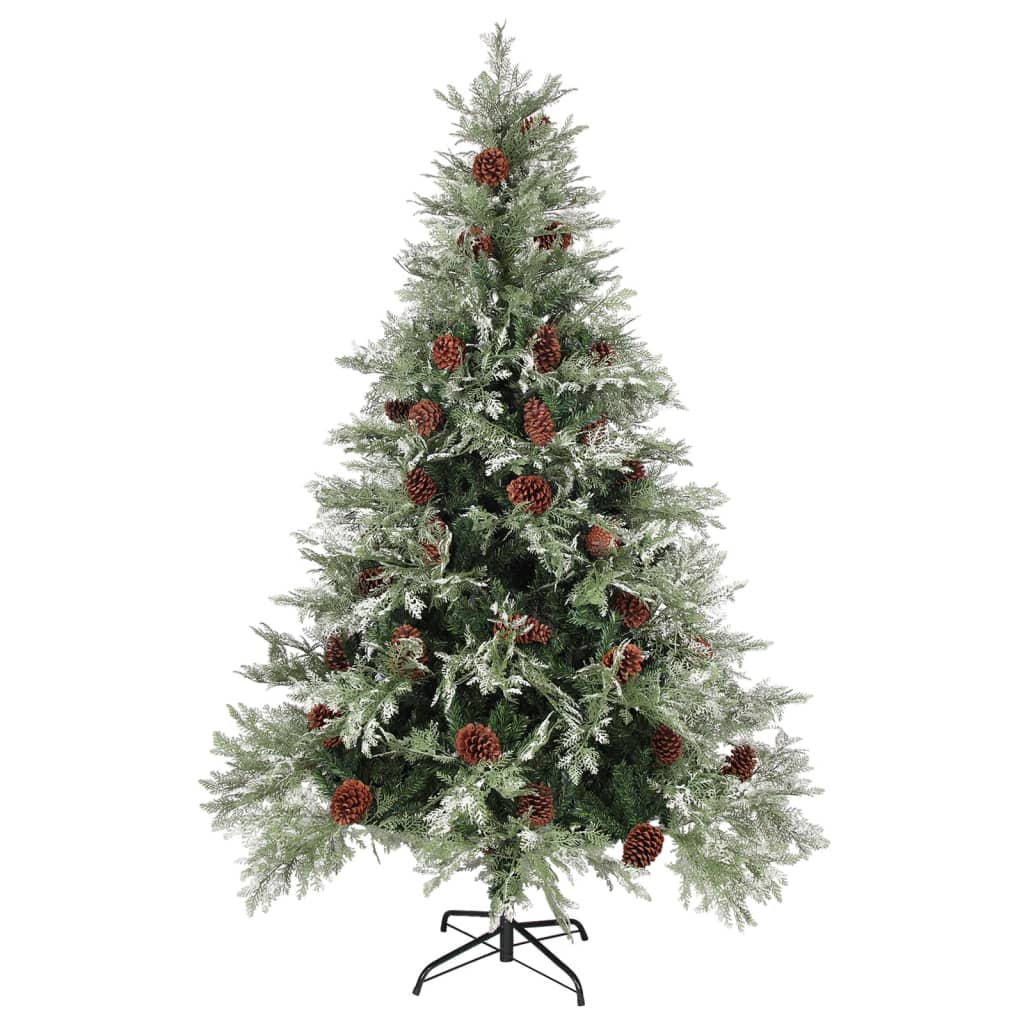 Vidaxl Christmas tree with pine cones 150 cm PVC and PE green and white