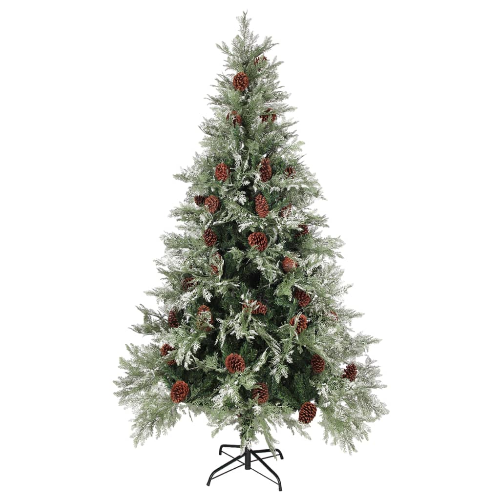 Vidaxl Christmas tree with pine cones 195 cm PVC and PE green and white