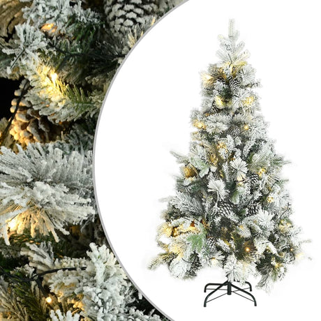 Vidaxl kerstboom met led en dennenappels en sneeuw 195 cm pvc en pe