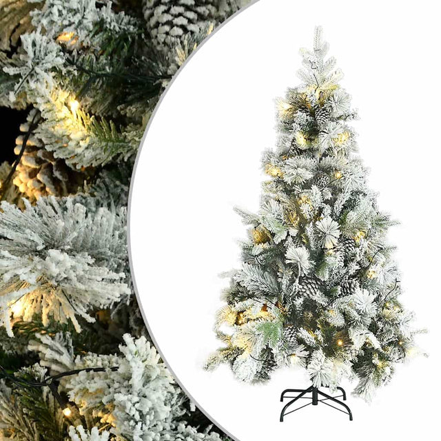 Vidaxl kerstboom met led en dennenappels en sneeuw 195 cm pvc en pe