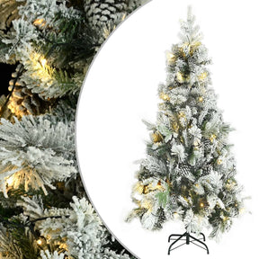Vidaxl kerstboom met led en dennenappels en sneeuw 225 cm pvc en pe