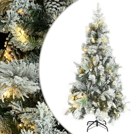 Vidaxl kerstboom met led en dennenappels en sneeuw 225 cm pvc en pe