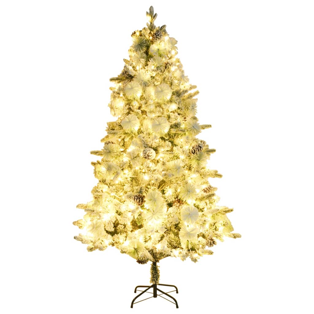 Árbol de Navidad Vidaxl con conos de led y pino y nieve 225 cm PVC y PE