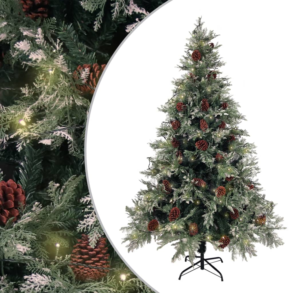 Vidaxl Weihnachtsbaum mit LED- und Kiefernkegeln 120 cm PVC und PE grün und weiß