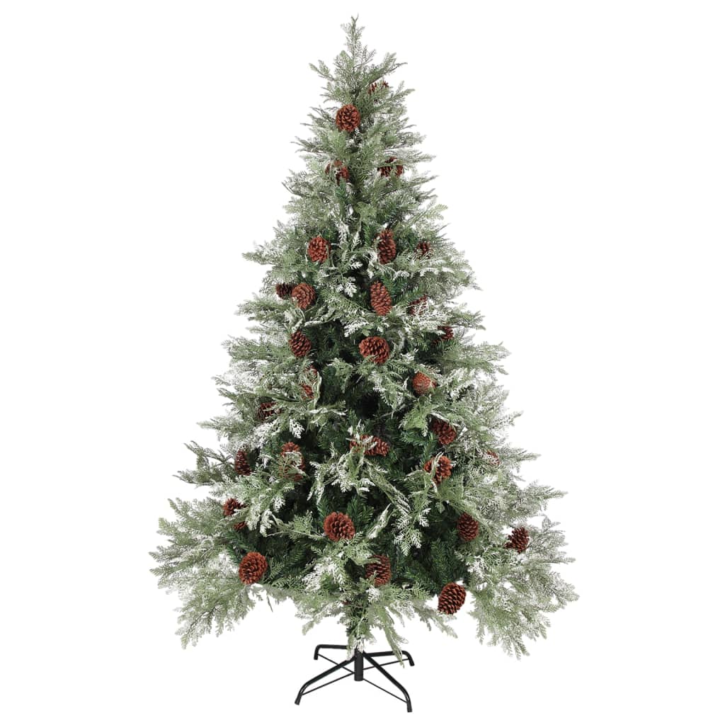 Vidaxl Weihnachtsbaum mit LED- und Kiefernkegeln 120 cm PVC und PE grün und weiß