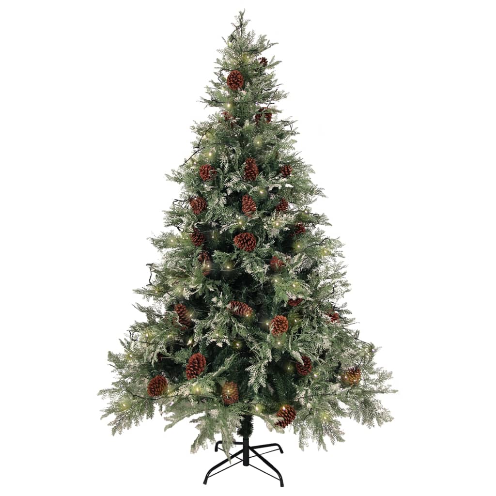 Vidaxl Weihnachtsbaum mit LED- und Kiefernkegeln 120 cm PVC und PE grün und weiß