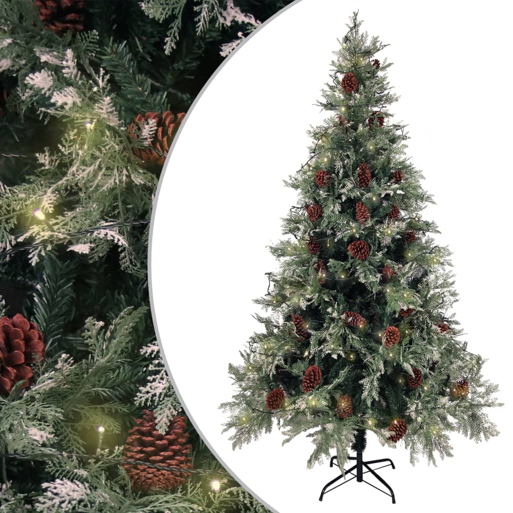 Vidaxl Weihnachtsbaum mit LED- und Kiefernzapfen 195 cm PVC und PE grün und weiß