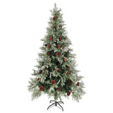 Vidaxl kerstboom met led en dennenappels 225 cm pvc en pe groen en wit