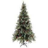 Vidaxl kerstboom met led en dennenappels 225 cm pvc en pe groen en wit