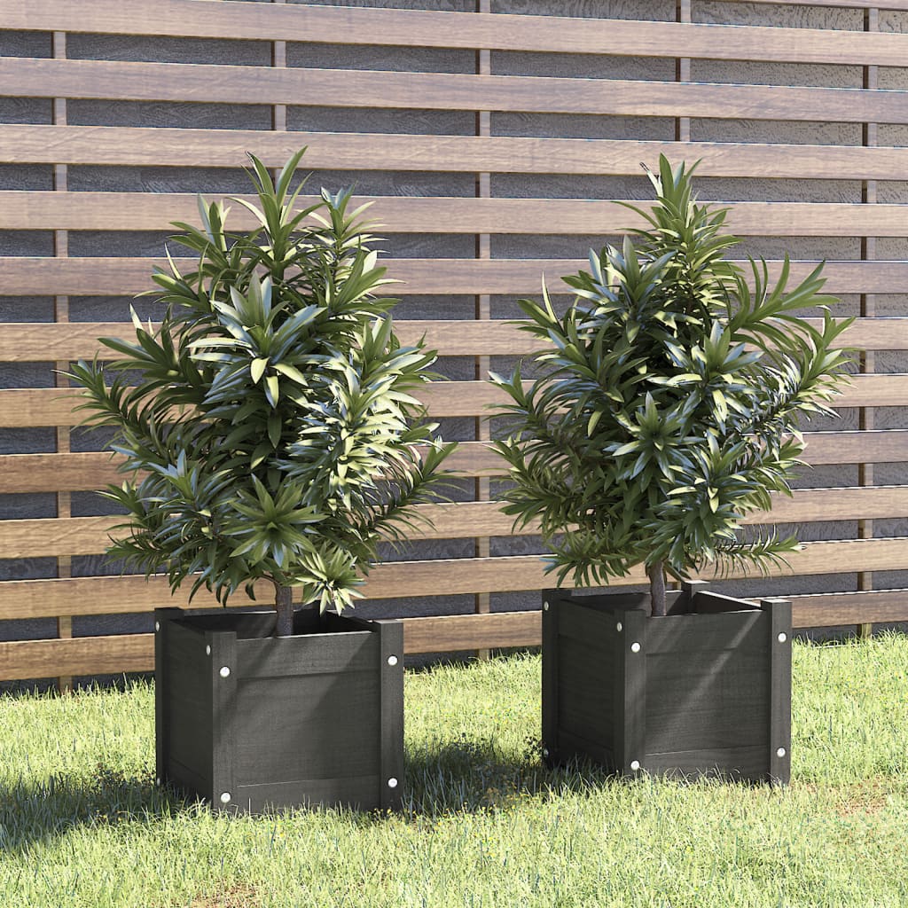 Vidaxl Plantadores 2 PCS 31X31X31 CM Solid Pine Gray