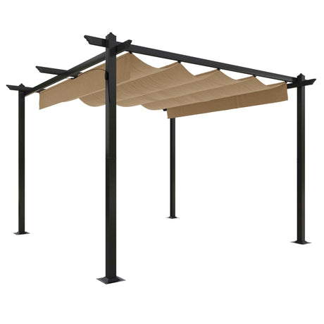 Vidaxl tuinprieel met uittrekbaar dak 3x3 m taupe