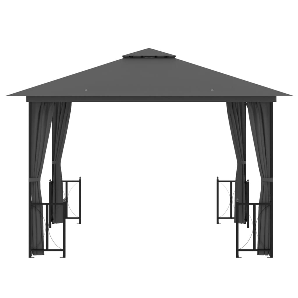 Arbor de Vidaxl con paredes laterales y techo doble de 3x3 m de antracita