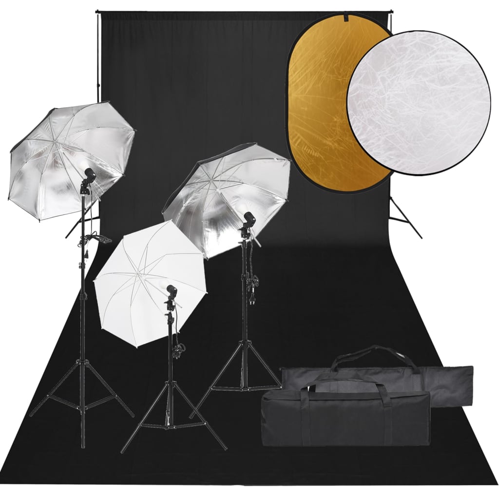 Vidaxl Photo studio set with lighting set, background and reflector