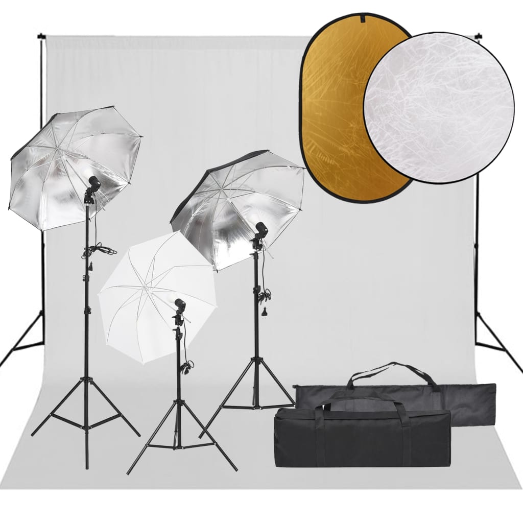 Vidaxl Photo Studio Set med belysning, bakgrund och reflektor