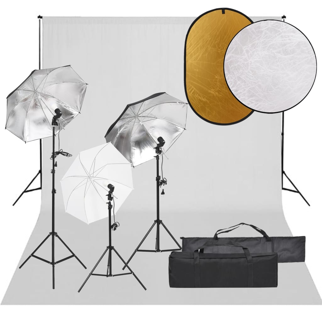 Vidaxl Photo Studio Set med belysning, bakgrund och reflektor